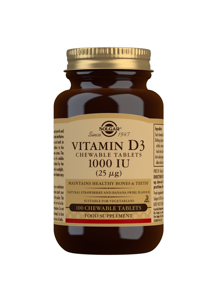 Solgar Vitamin D3 1000 IU (25 ug) Chewable Tablets