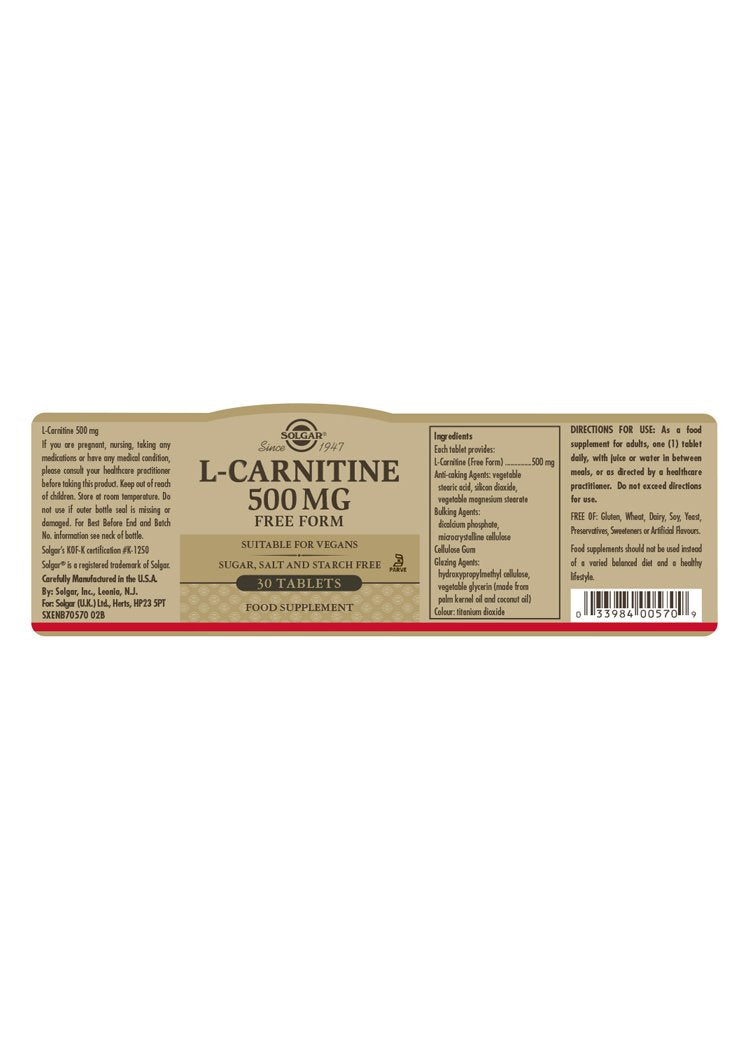 Solgar L-Carnitine 500 mg Tablets