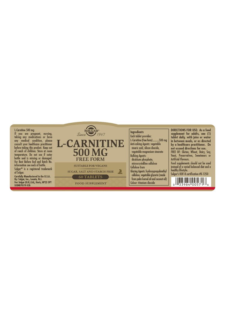 Solgar L-Carnitine 500 mg Tablets