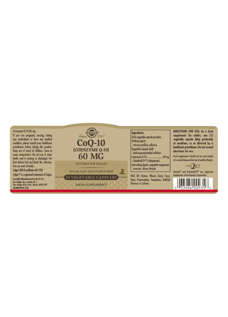 Solgar Coenzyme Q-10 60 mg Vegetable Capsules