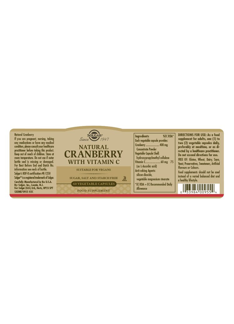 Solgar Natural Cranberry with Vitamin C Vegetable Capsules