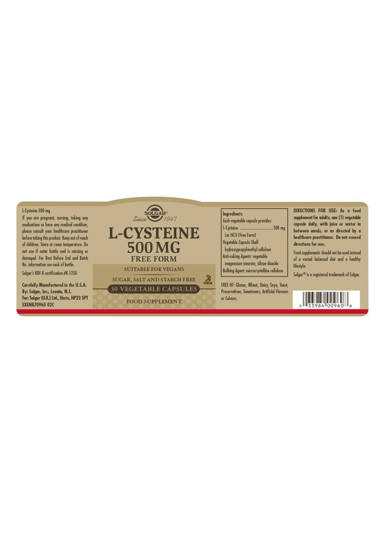 Solgar L-Cysteine 500 mg Vegetable Capsules